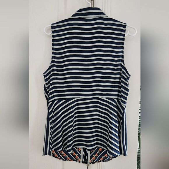 CAbi Navy and White Striped Floral Sleeveless Shirt - Picture 4 of 4
